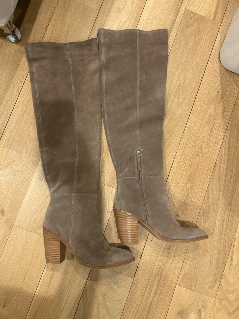 Treasure & Bond Suede Knee-High Block Heel Boots in Taupe